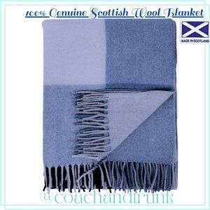 SCOTTISH IMPORT THROW BLANKET Tartan Check Shades of Blue & Grey NWT